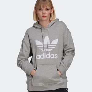 Adidas Adicolor Trefoil Grey Hoodie Sz Large